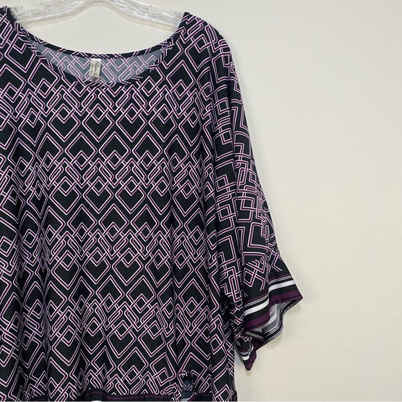 PERSEPTION WOMEN 3/4 Sleeve Front Tie Blouse Geometric Striped Plus Size 2X - Picture 4 of 8